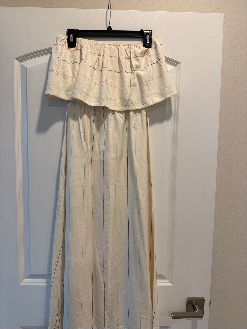 O'Neill Cream Strapless Maxi Skirt with Subtle Multi-Color Pinstripes
